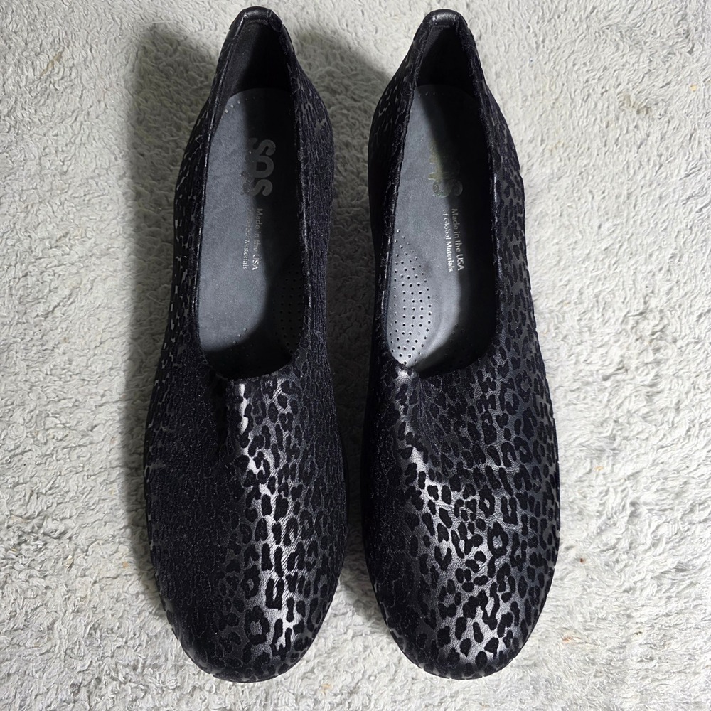 SAS Bliss Loafers Leopard Flex Fabric Low Wedge Heel Womens 11 Black NEW - Picture 3 of 8